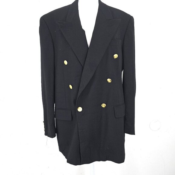 Vintage Other - Austin ReedJacobsons Double Breasted Gold Button Wool Black Blazer Men Size 40R